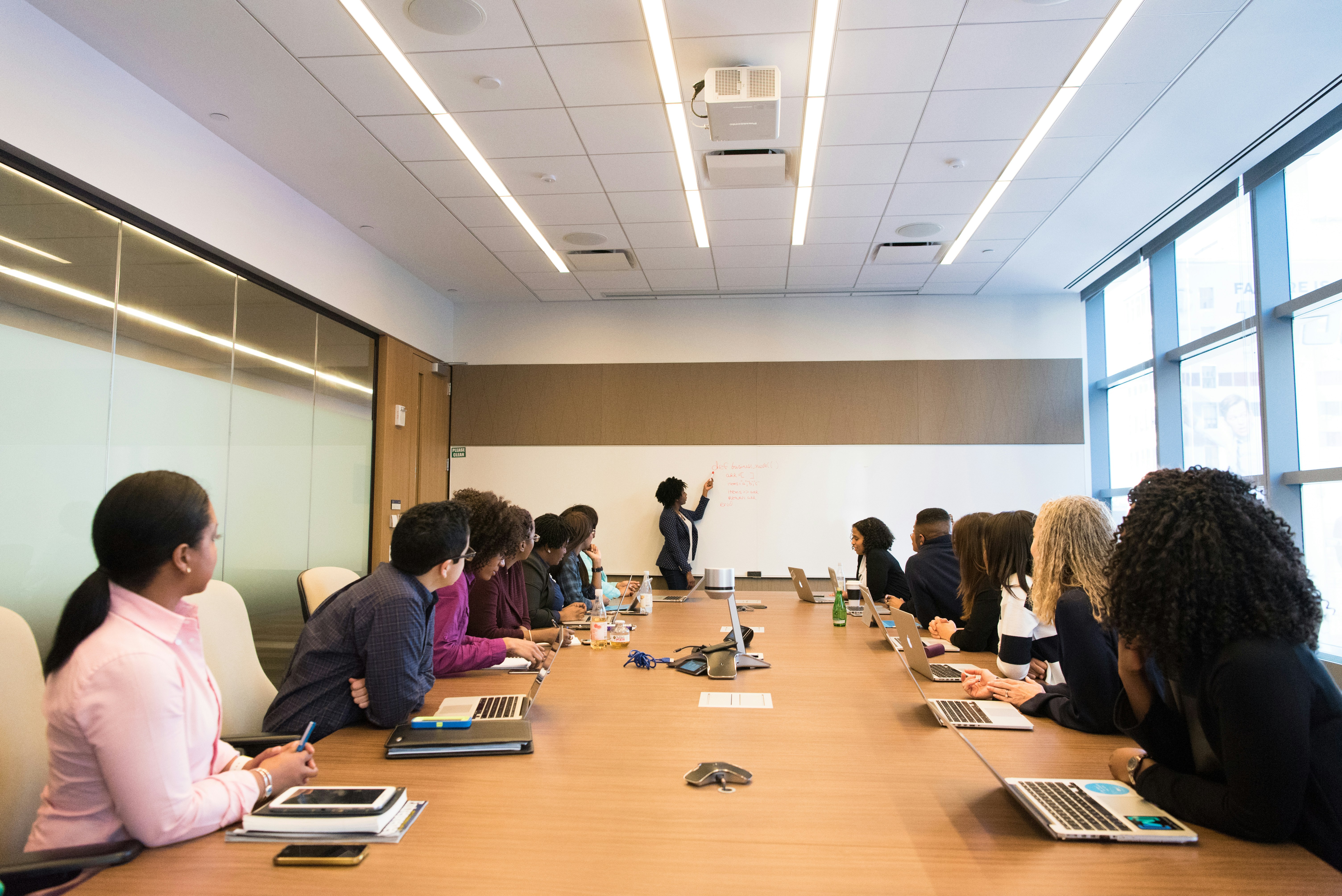 Business professionals collaborating in a modern workplace